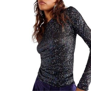 NWT Free People Intimately Gold Rush Long Sleeve Sparkle Top Size M